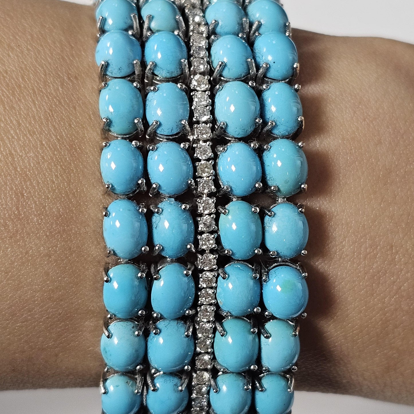 18K White Gold Diamond and Persian Turquoise Bracelet