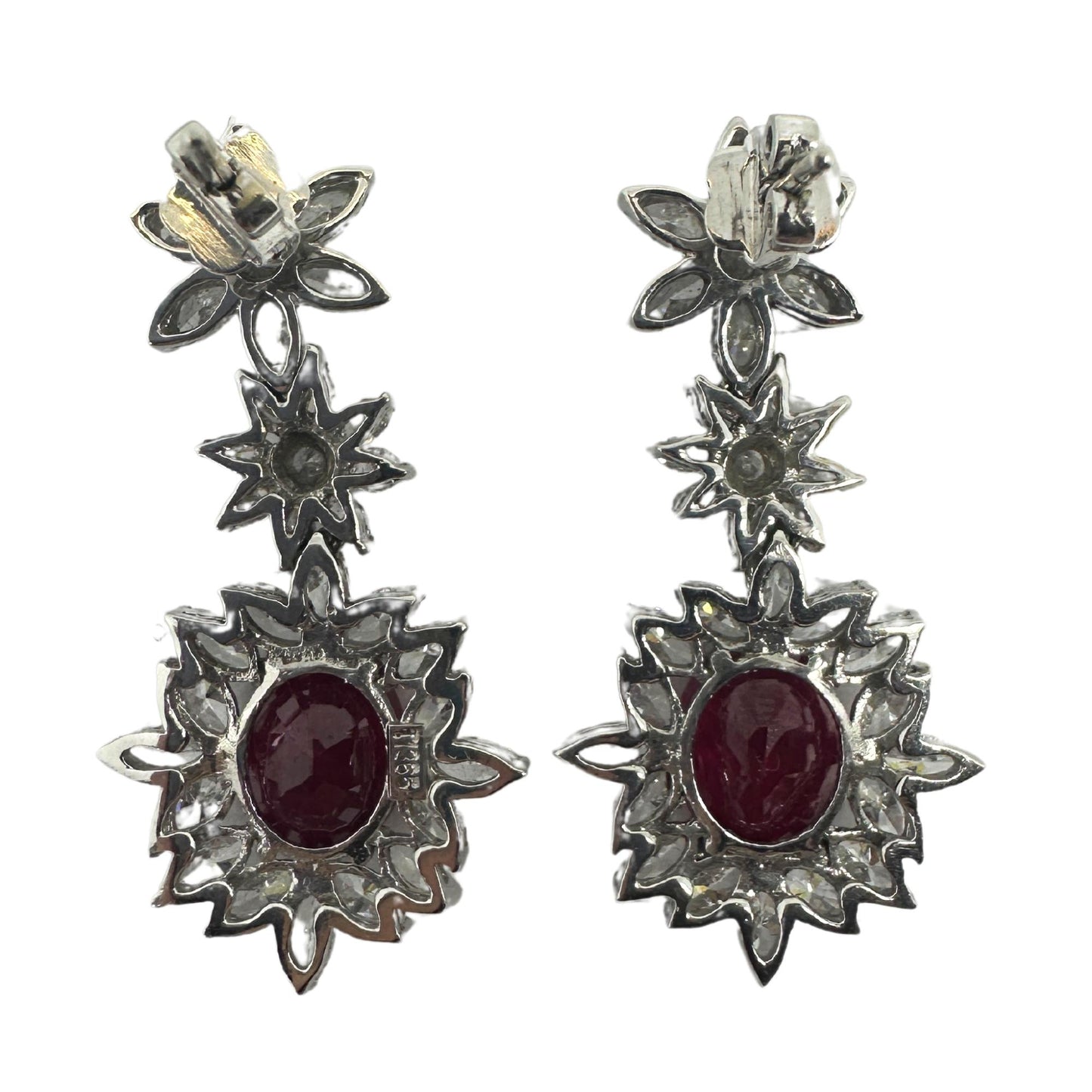 18k White Gold Marquise Diamond and Ruby Earrings