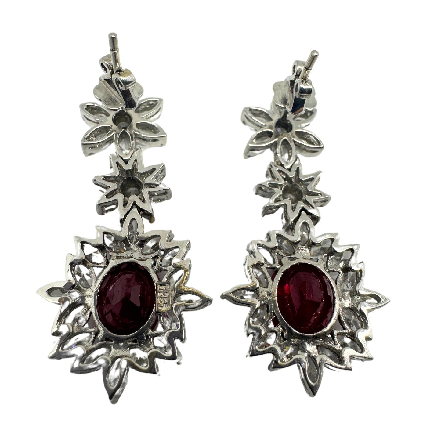18k White Gold Marquise Diamond and Ruby Earrings