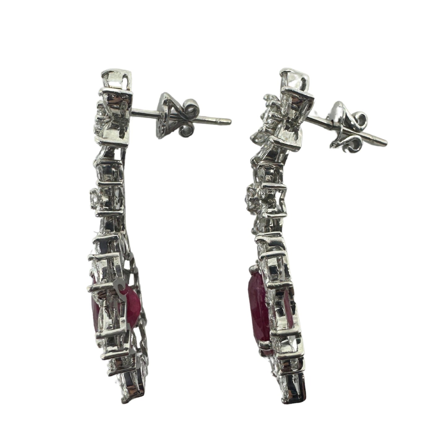18k White Gold Marquise Diamond and Ruby Earrings