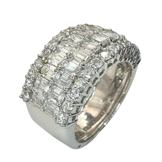 18k Emerald Cut Diamond Wide Band Ring