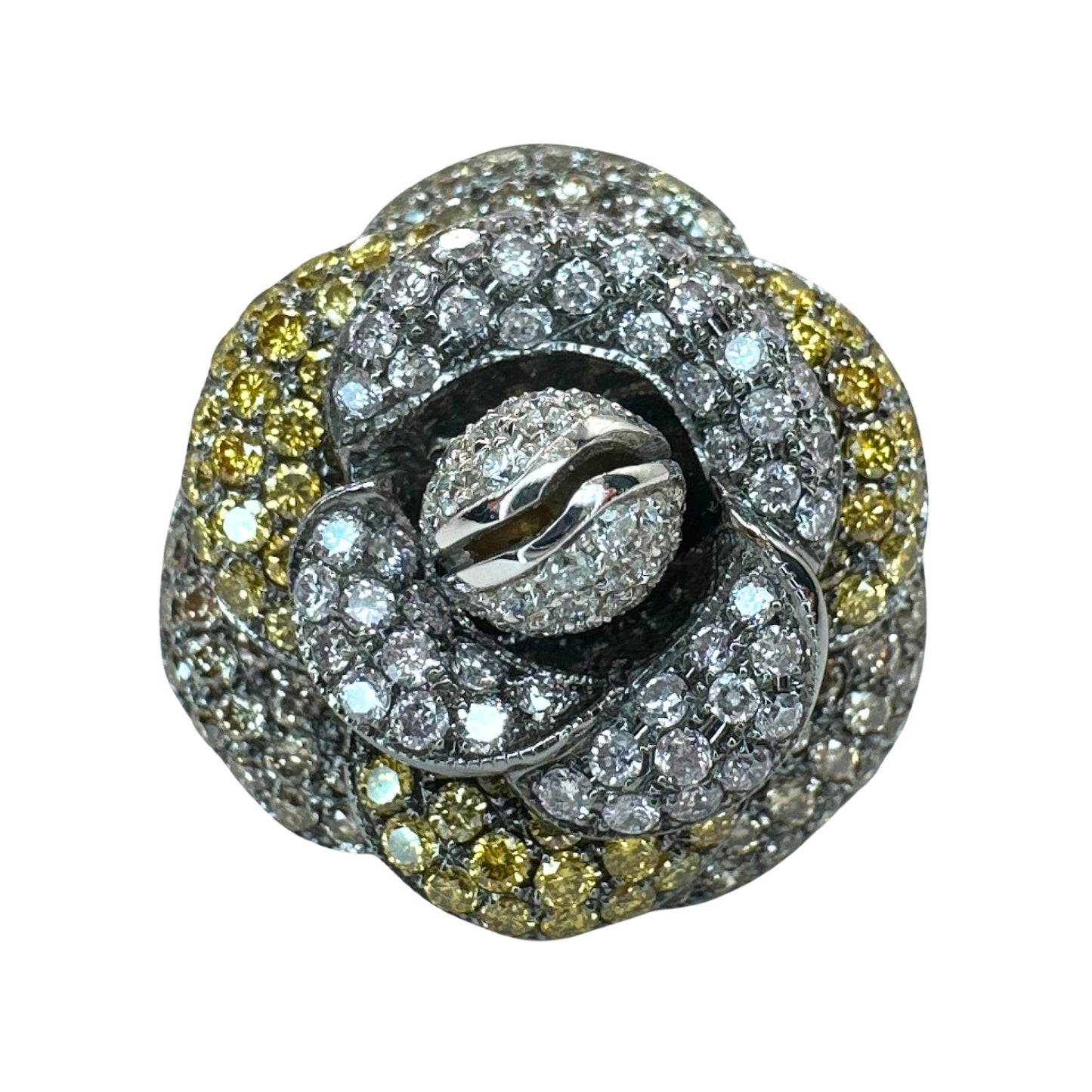 18k Brown, White and Yellow Diamond Flower Ring