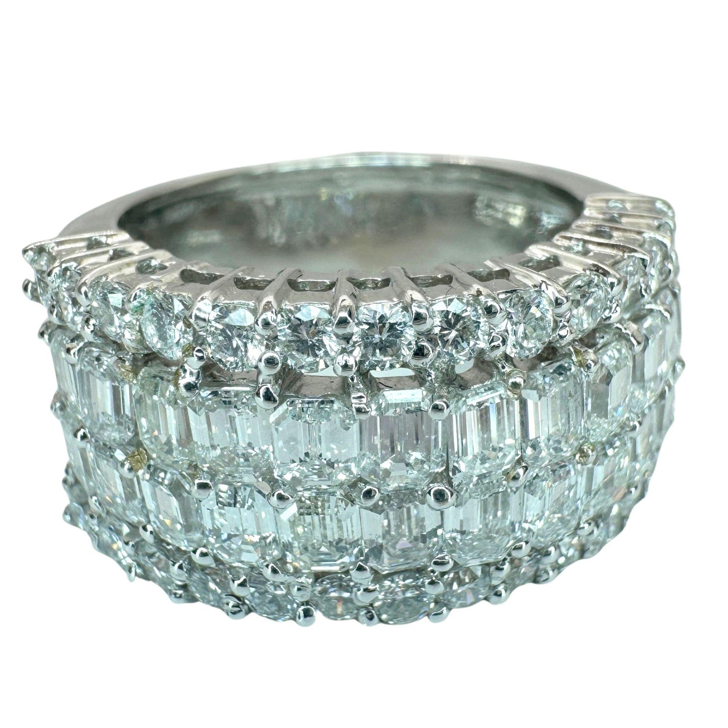 18k Emerald Cut Diamond Wide Band Ring