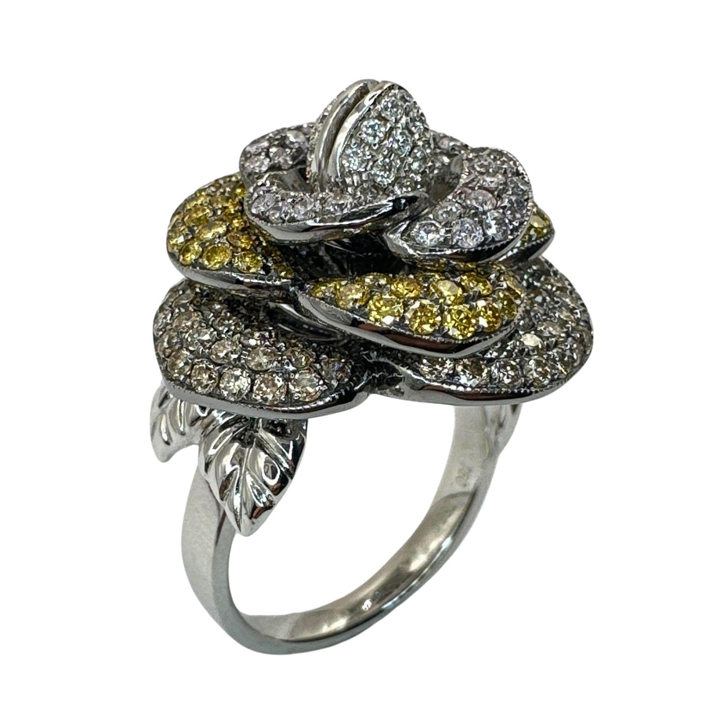 18k Brown, White and Yellow Diamond Flower Ring