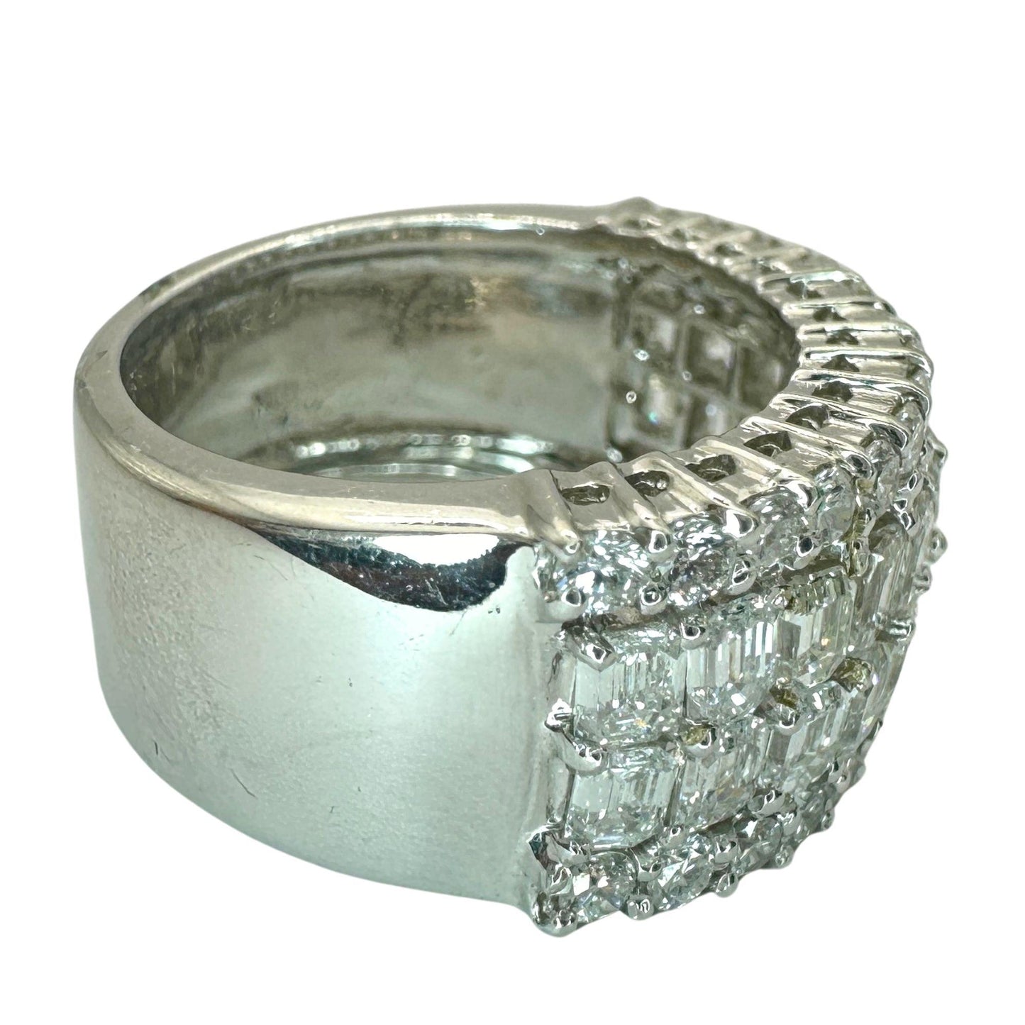 18k Emerald Cut Diamond Wide Band Ring