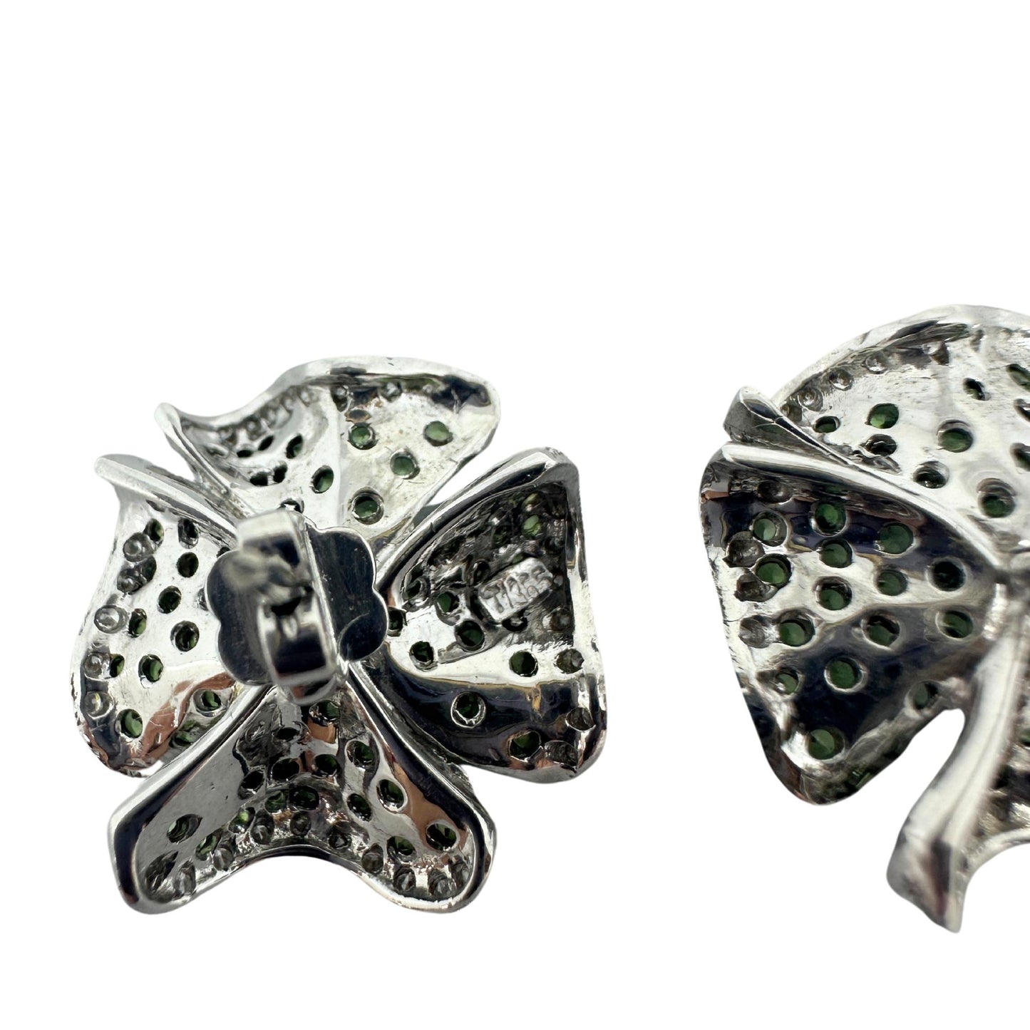 18K Diamond and Green Garnet Flower Earrings