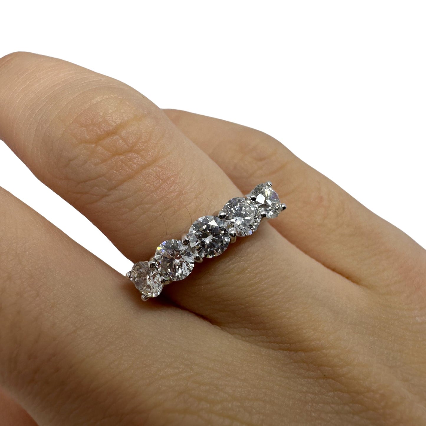 18K White Gold Five Stone Diamond Band Ring