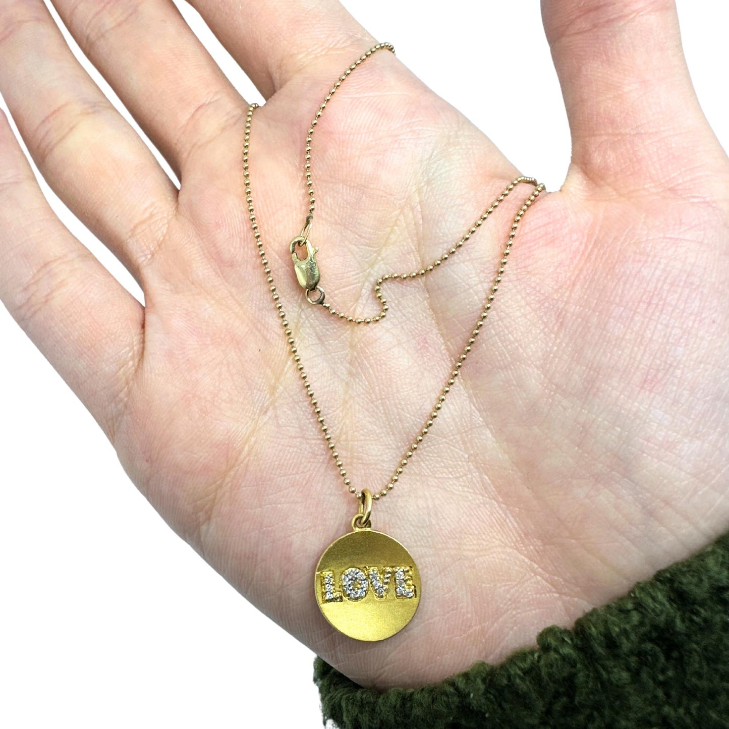 14K Yellow Gold Diamond Love Pendant Necklace