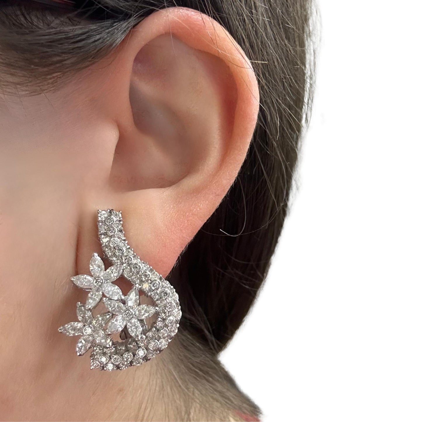 18K White Gold Marquise Cut Diamond Earrings