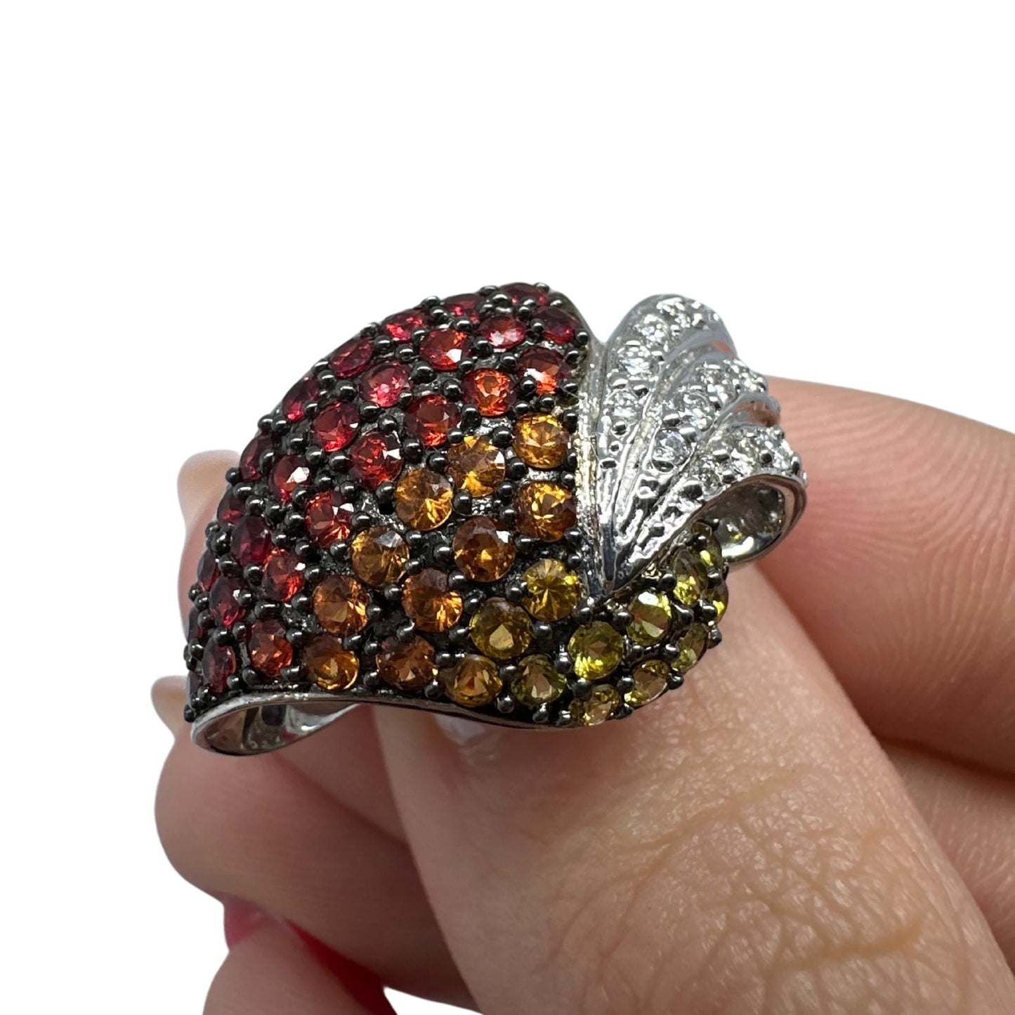 18K White Gold Diamond and Multi Sapphire Ring