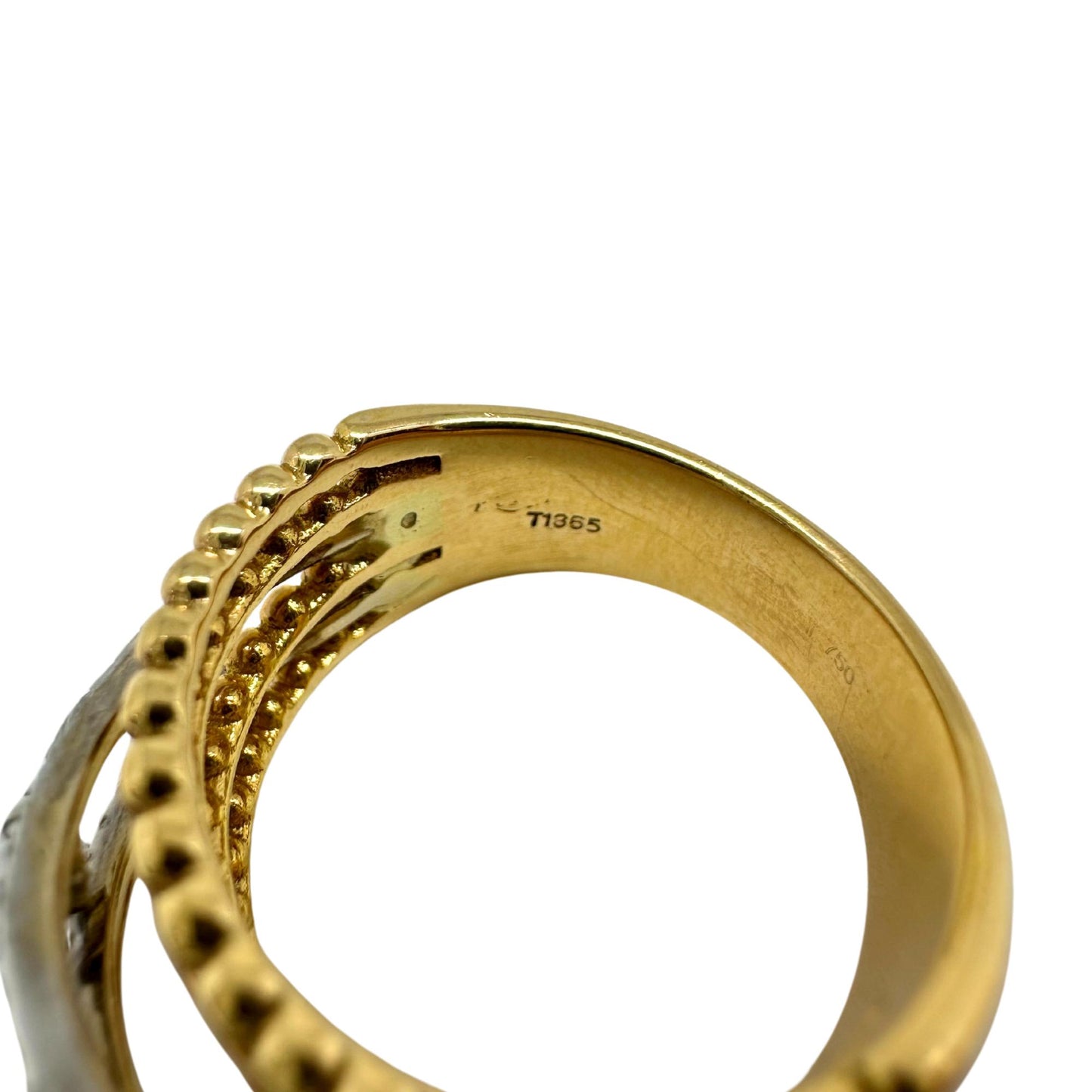 18K Yellow Gold Diamond Crossover Wide Band Ring