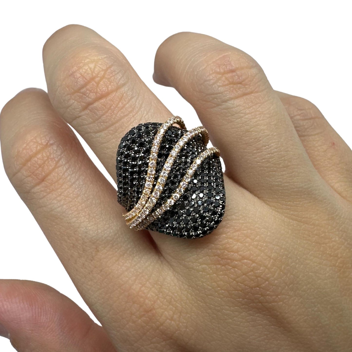 18K Two Tone Black and White Diamond Abstract Ring