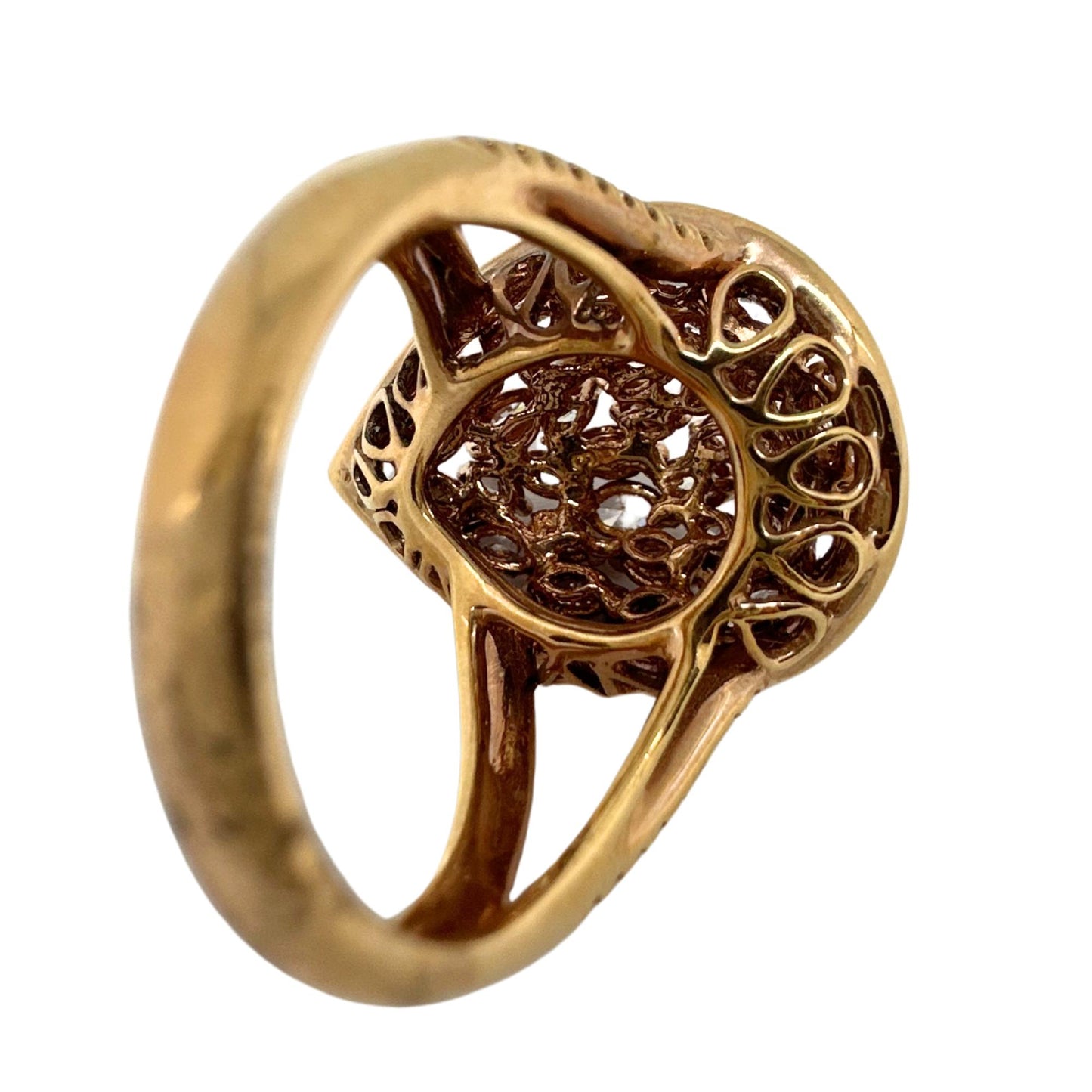 18K Rose Gold Marquise Cut Pink and White Diamond Tear Drop Dome Ring