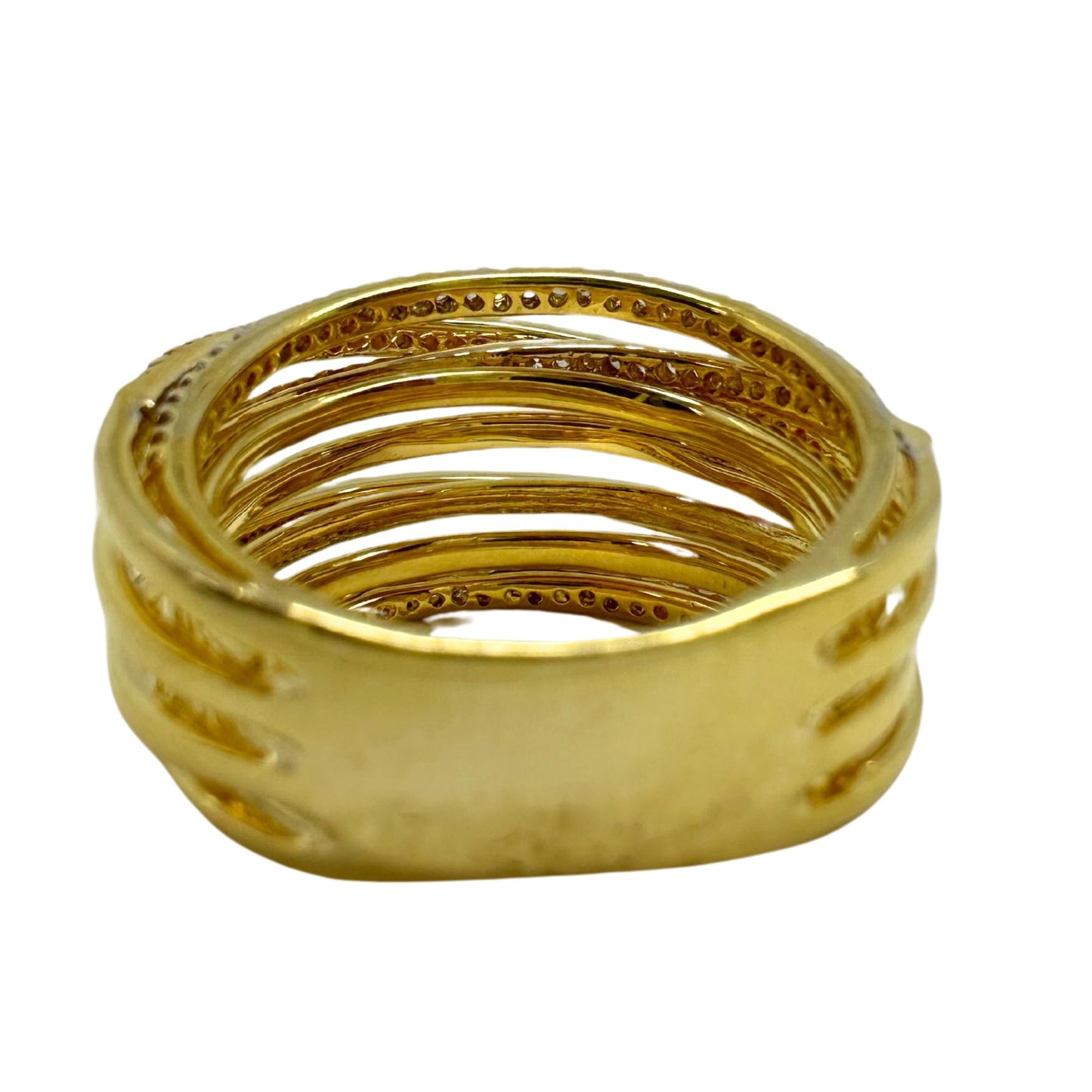 18K Yellow Gold Diamond Crossover Wide Band Ring