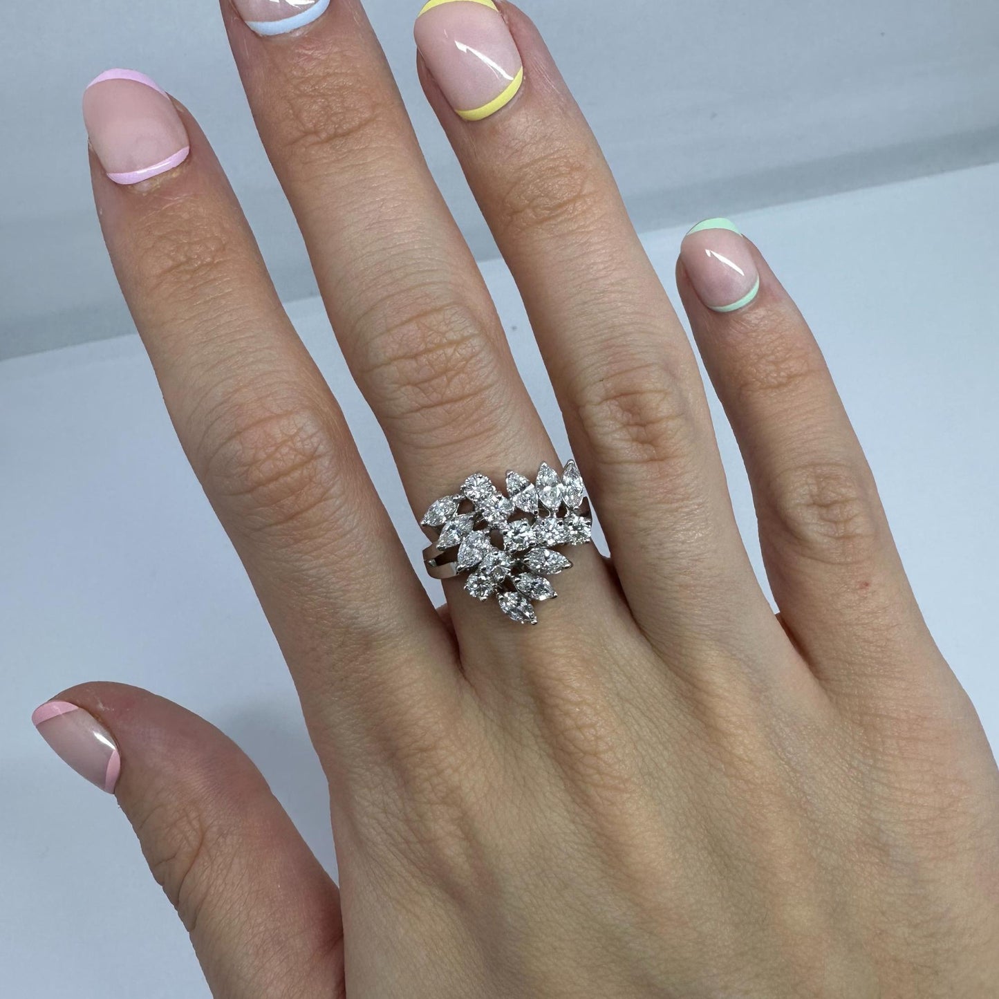 18K White Gold Marquise Cut Diamond Cluster Ring