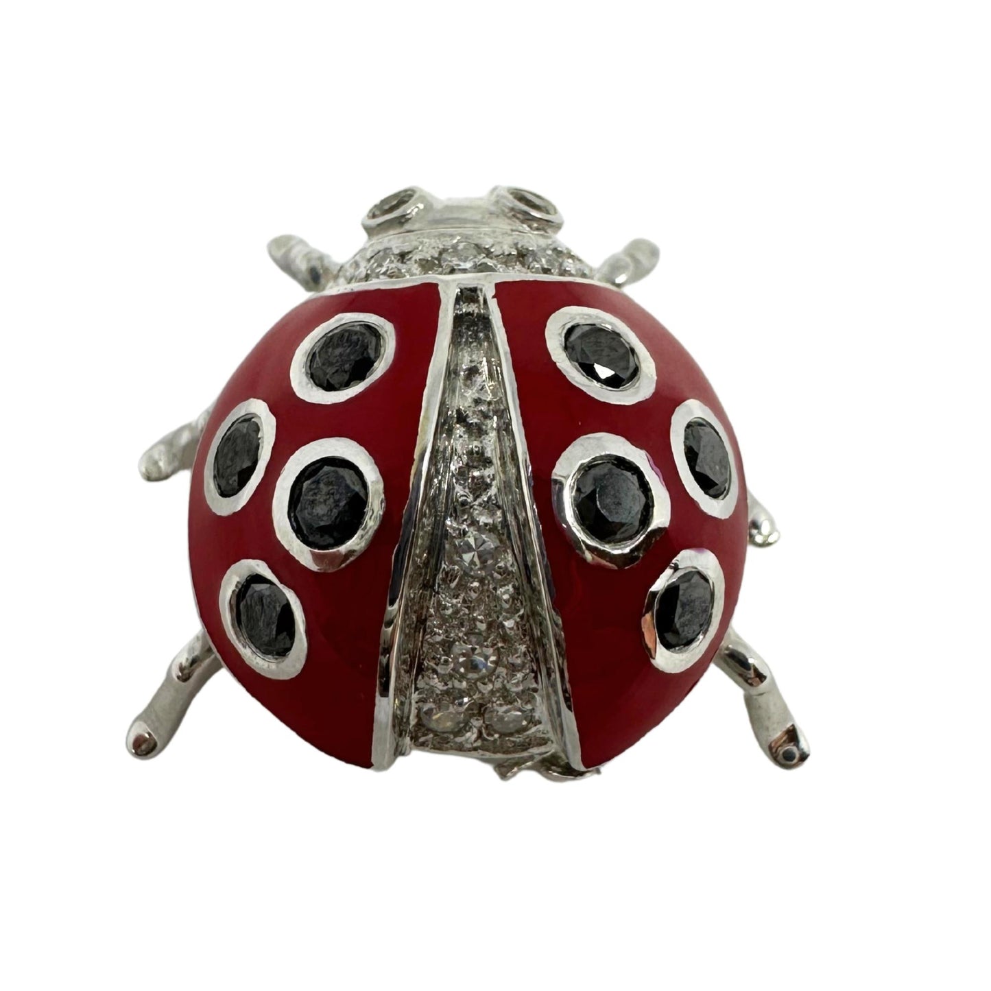 18K White Gold Black and White Diamond Red Lady Bug Pendant