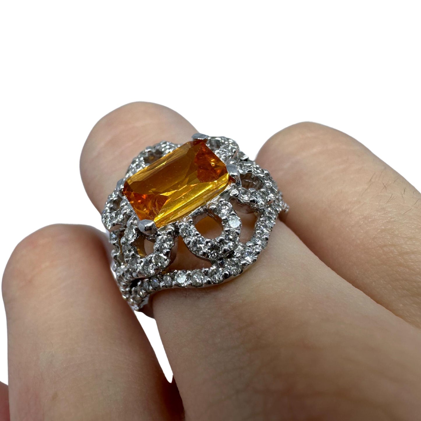 18k White Gold Yellow Sapphire and Diamond Flower Ring