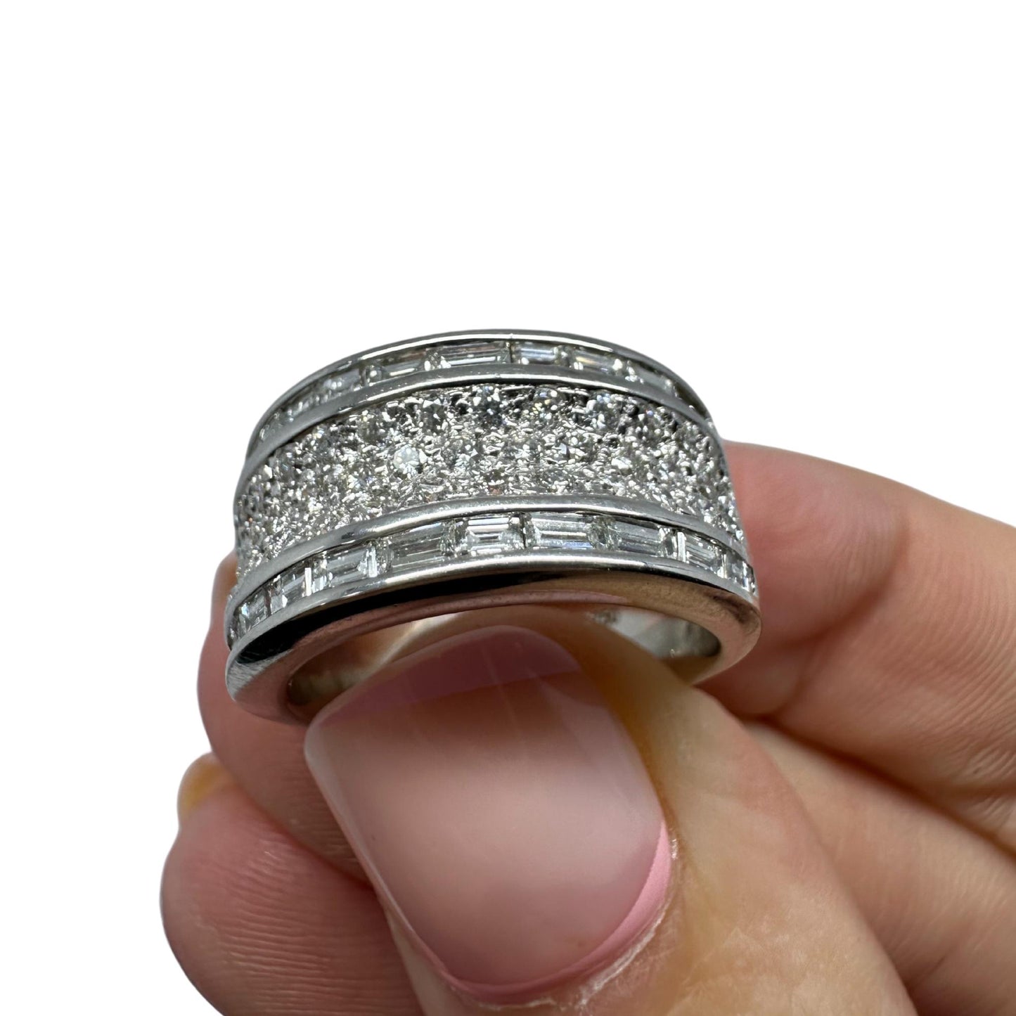 18K White Gold Baguette Cut Diamond Wide Band Ring
