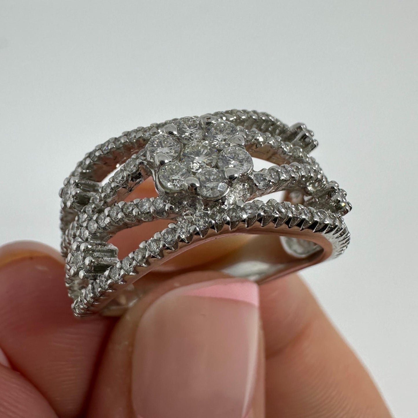 18K White Gold Diamond Wide Band Ring