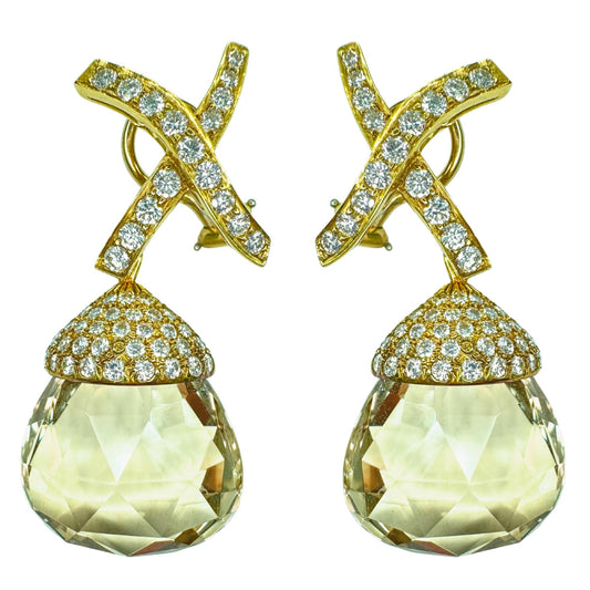 18k TIffany Diamond and Lemon Citrine Day-Night Earrings Signed Paloma Picasso