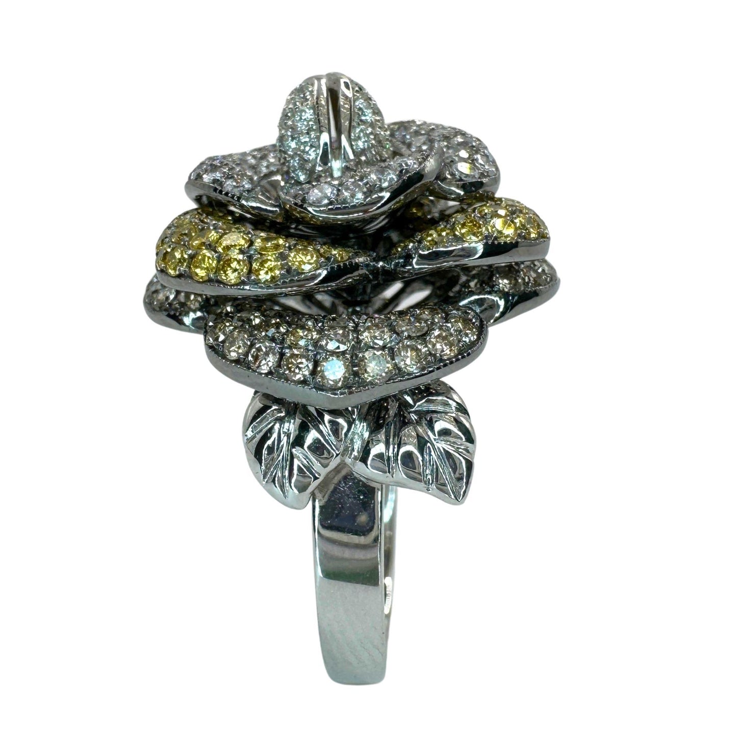 18k Brown, White and Yellow Diamond Flower Ring