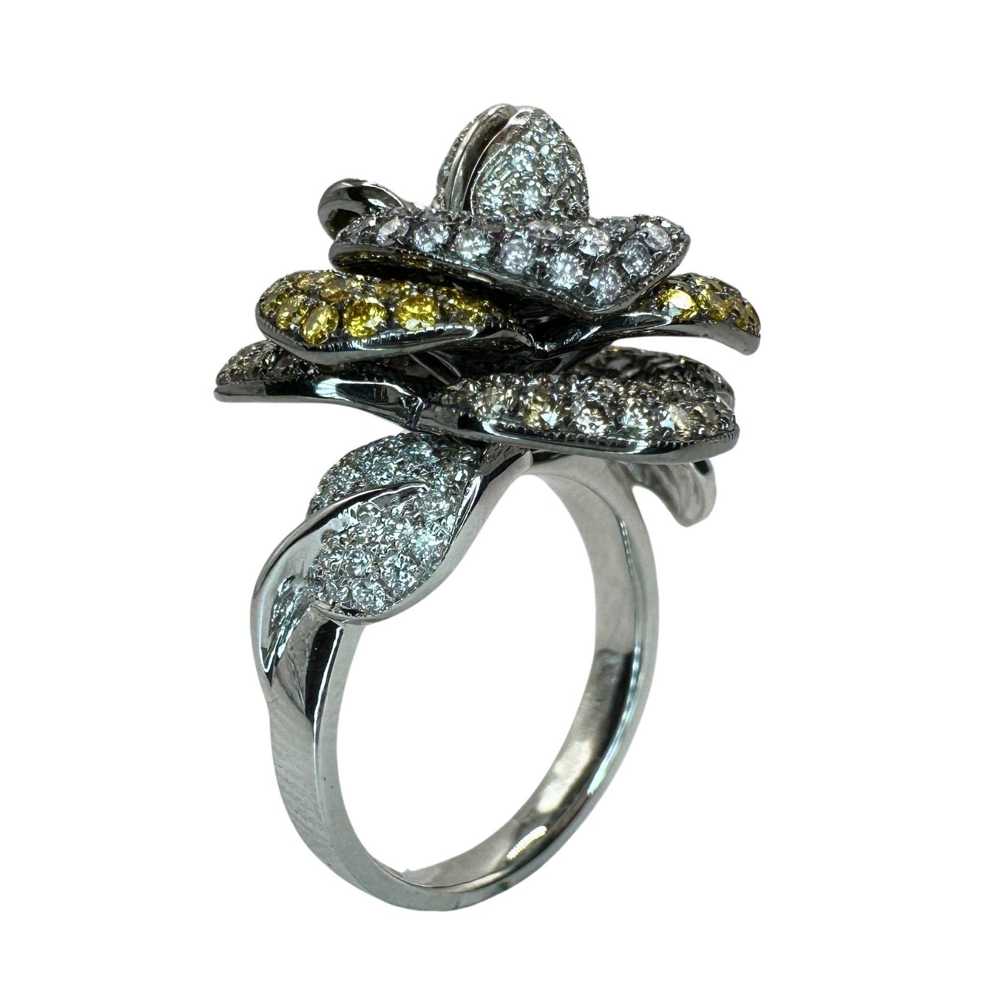 18k Brown, White and Yellow Diamond Flower Ring