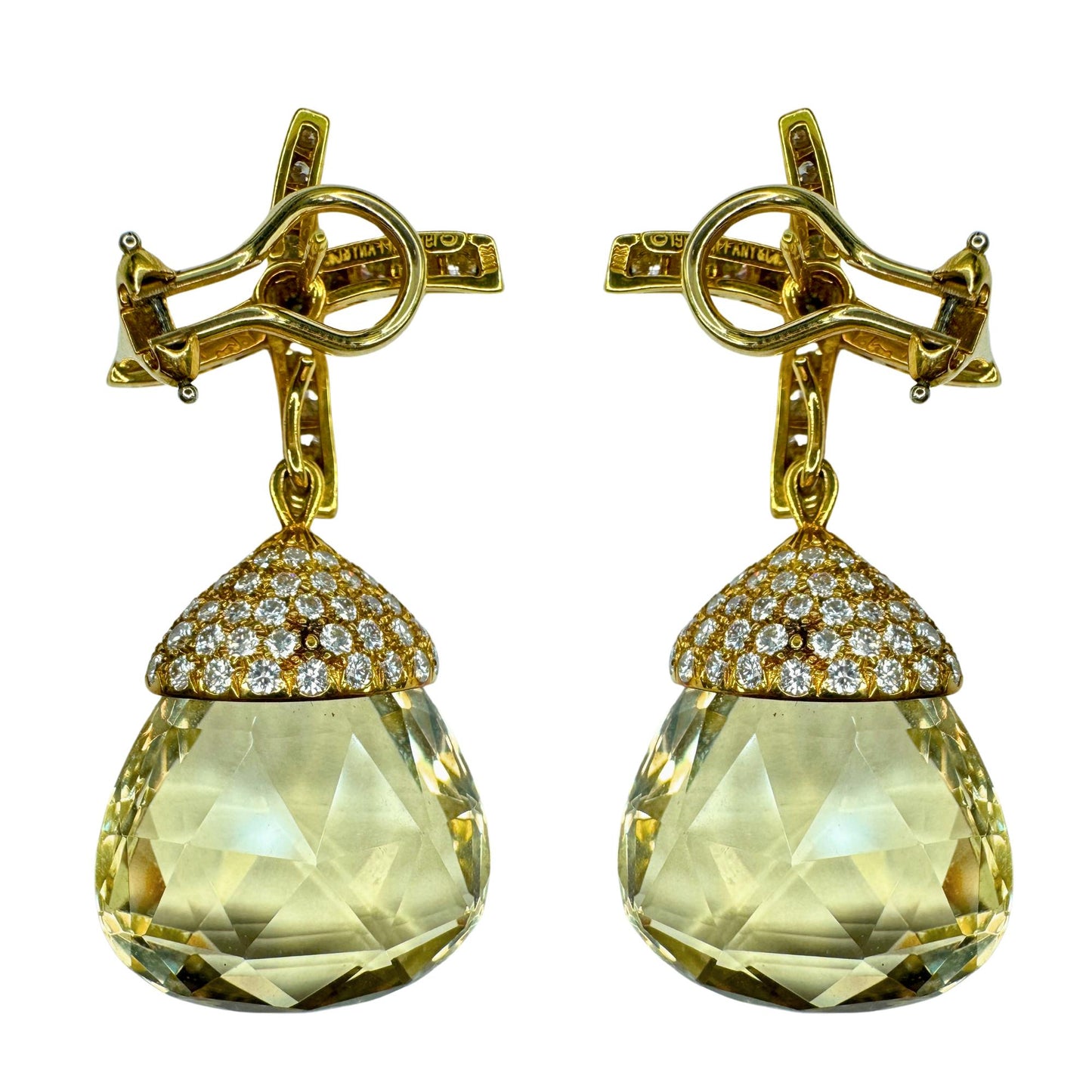 18k TIffany Diamond and Lemon Citrine Day-Night Earrings Signed Paloma Picasso