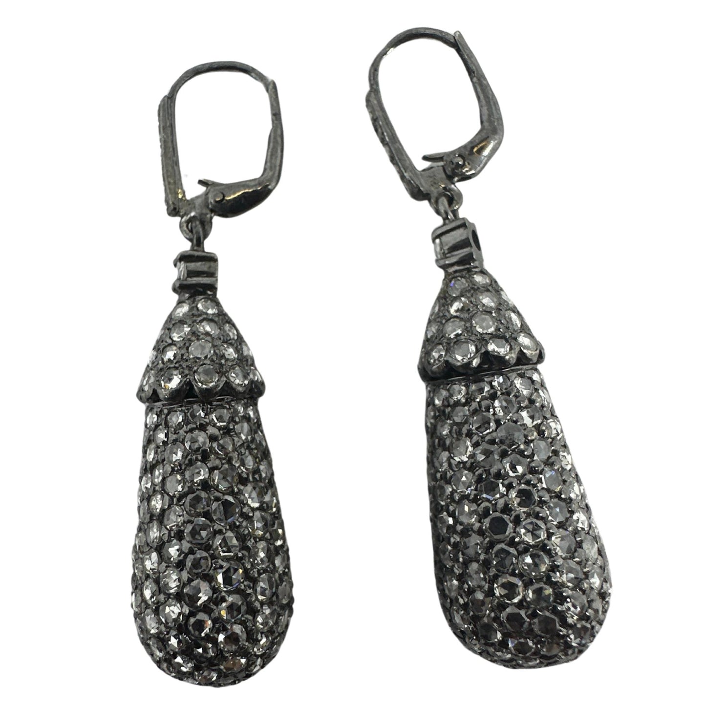 18K 7.05 Carat Rose Cut Diamond Acorn Drop Earrings