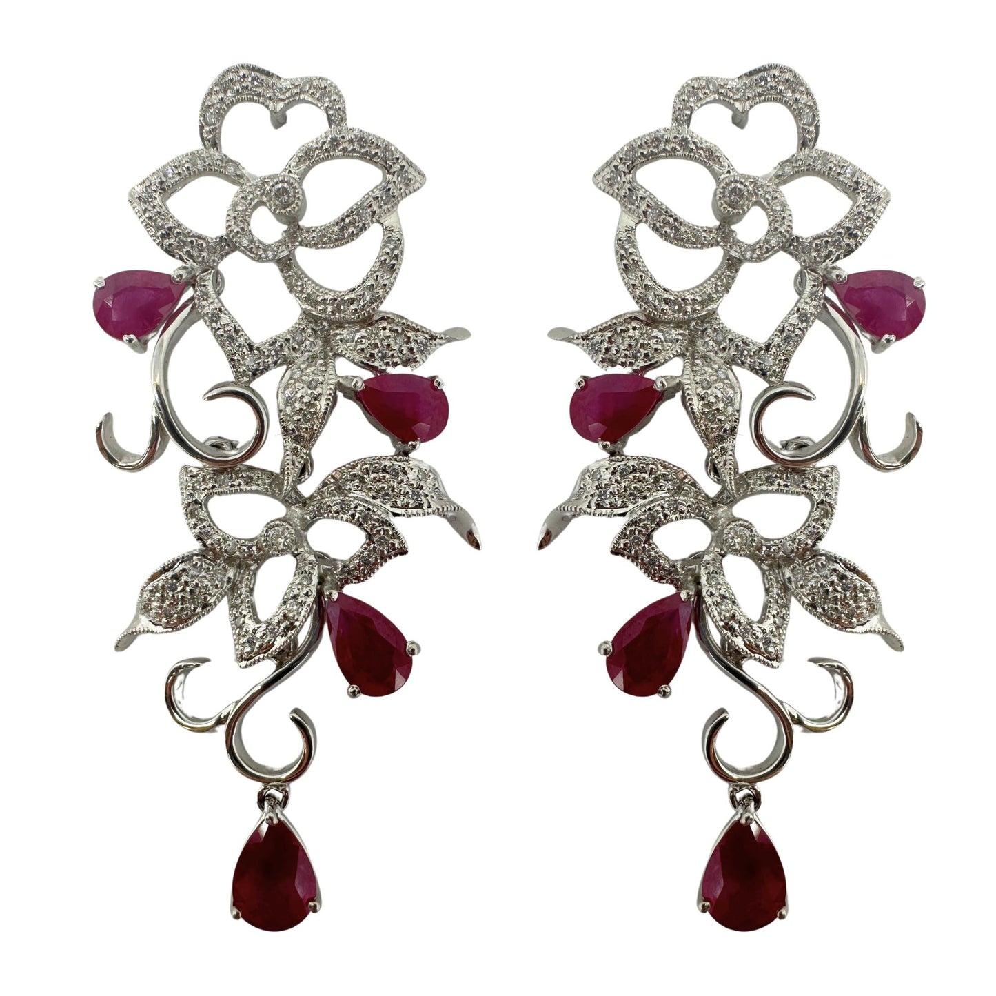 18k Diamond and Pear Shaped Ruby Earrings