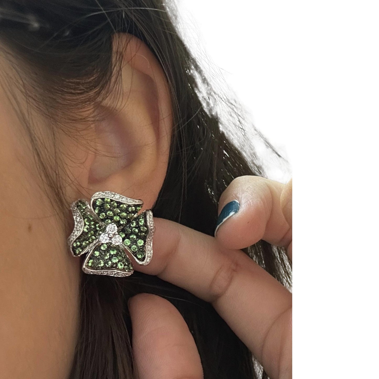 18K Diamond and Green Garnet Flower Earrings