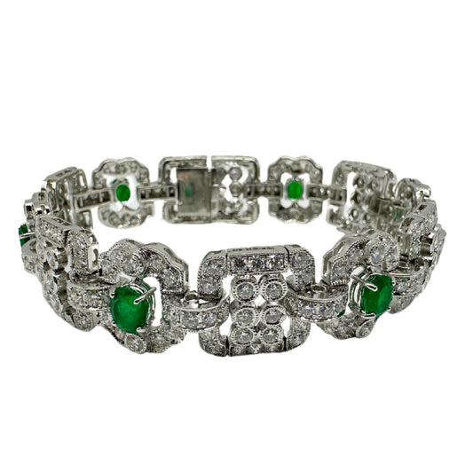 18K White Gold Diamond and Emerald Bracelet