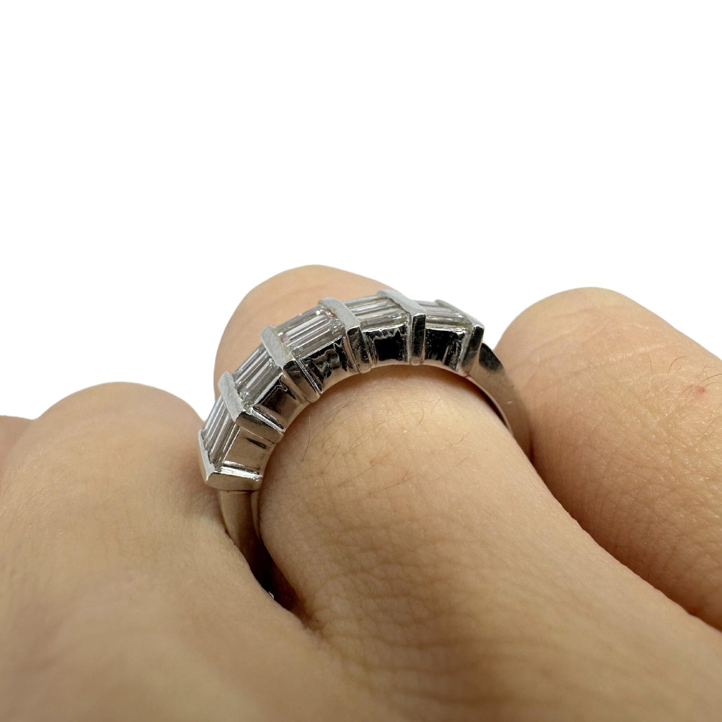18k White Gold Baguette Cut Diamond Wide Band Ring