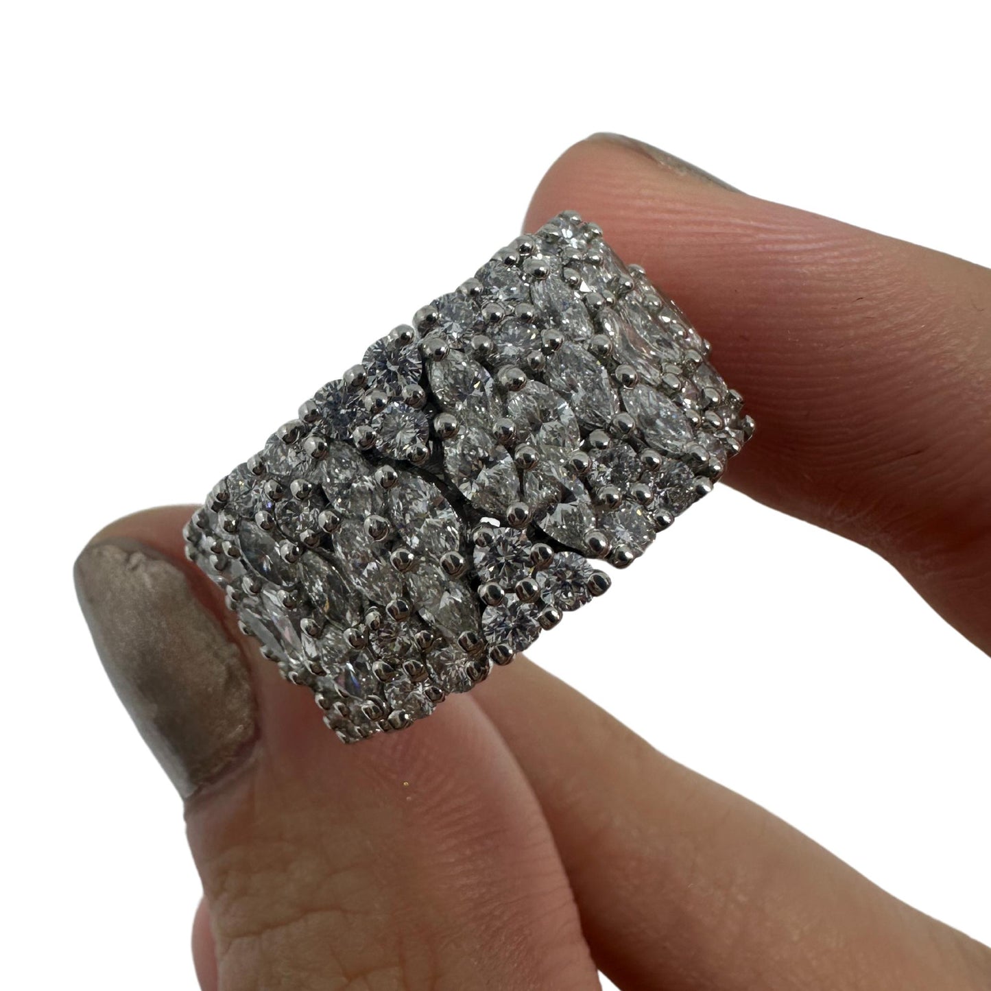 18K White Gold Marquise Cut Diamond Wide Band Ring