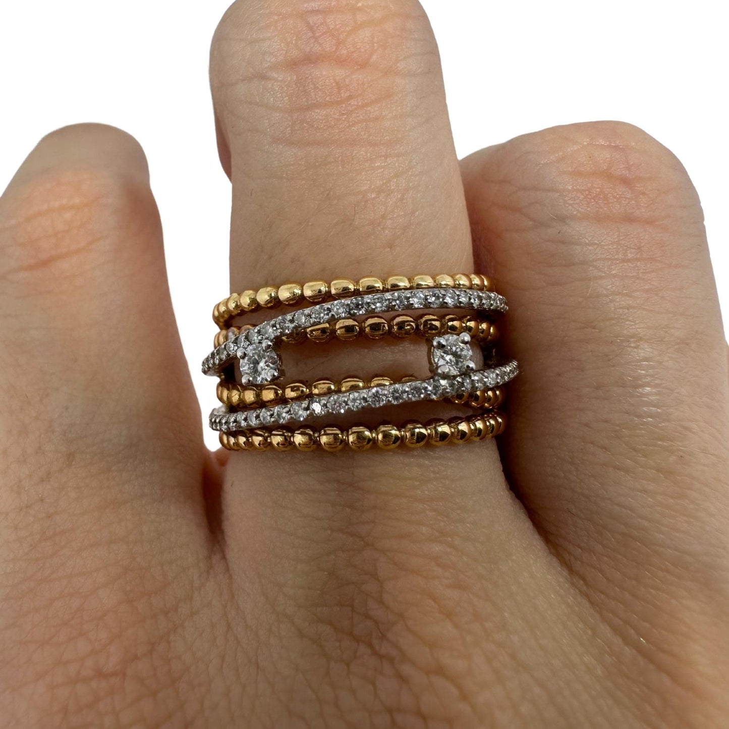 18K Yellow Gold Diamond Crossover Wide Band Ring