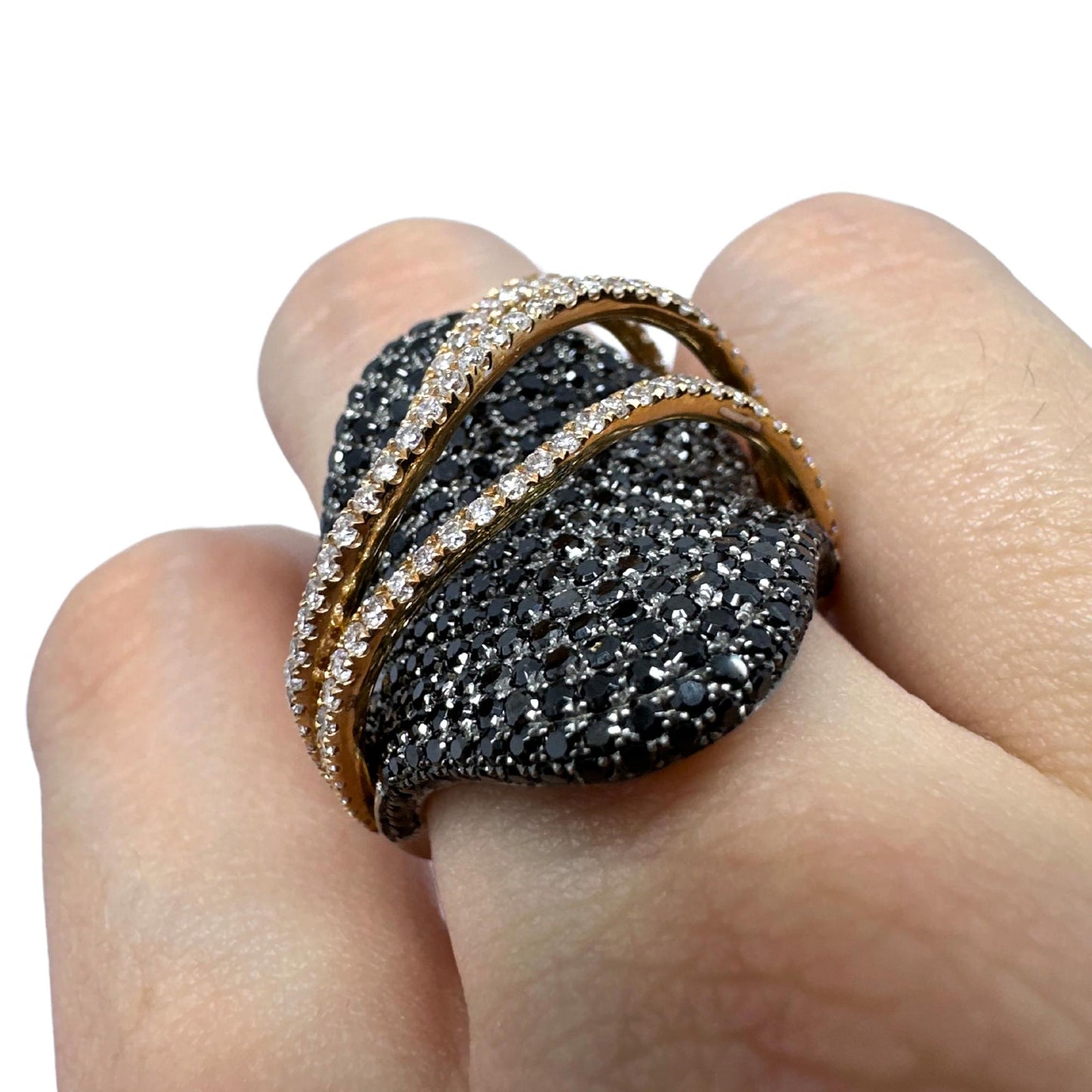 18K Two Tone Black and White Diamond Abstract Ring
