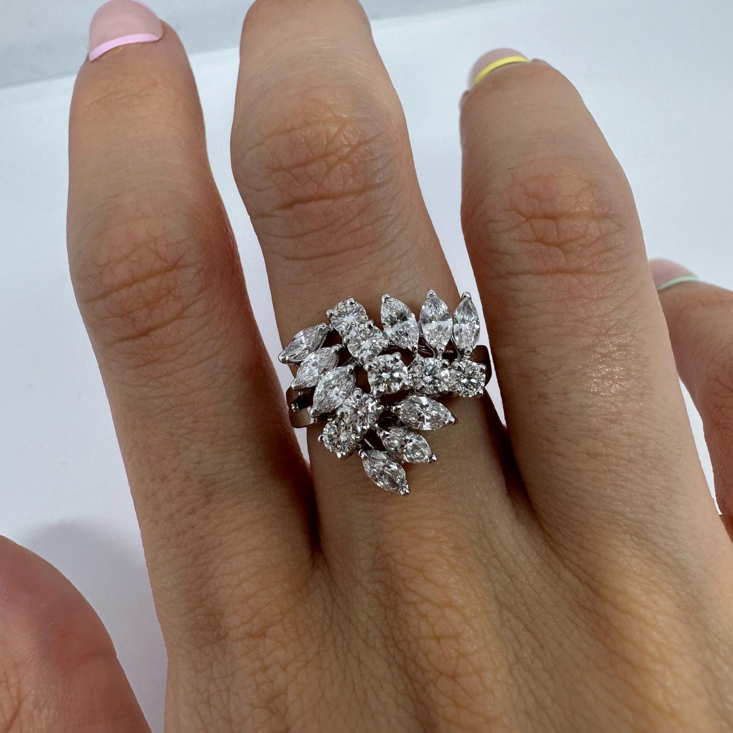 18K White Gold Marquise Cut Diamond Cluster Ring