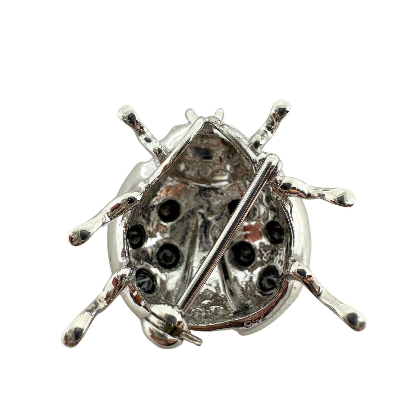 18K White Gold Black and White Diamond Red Lady Bug Pendant