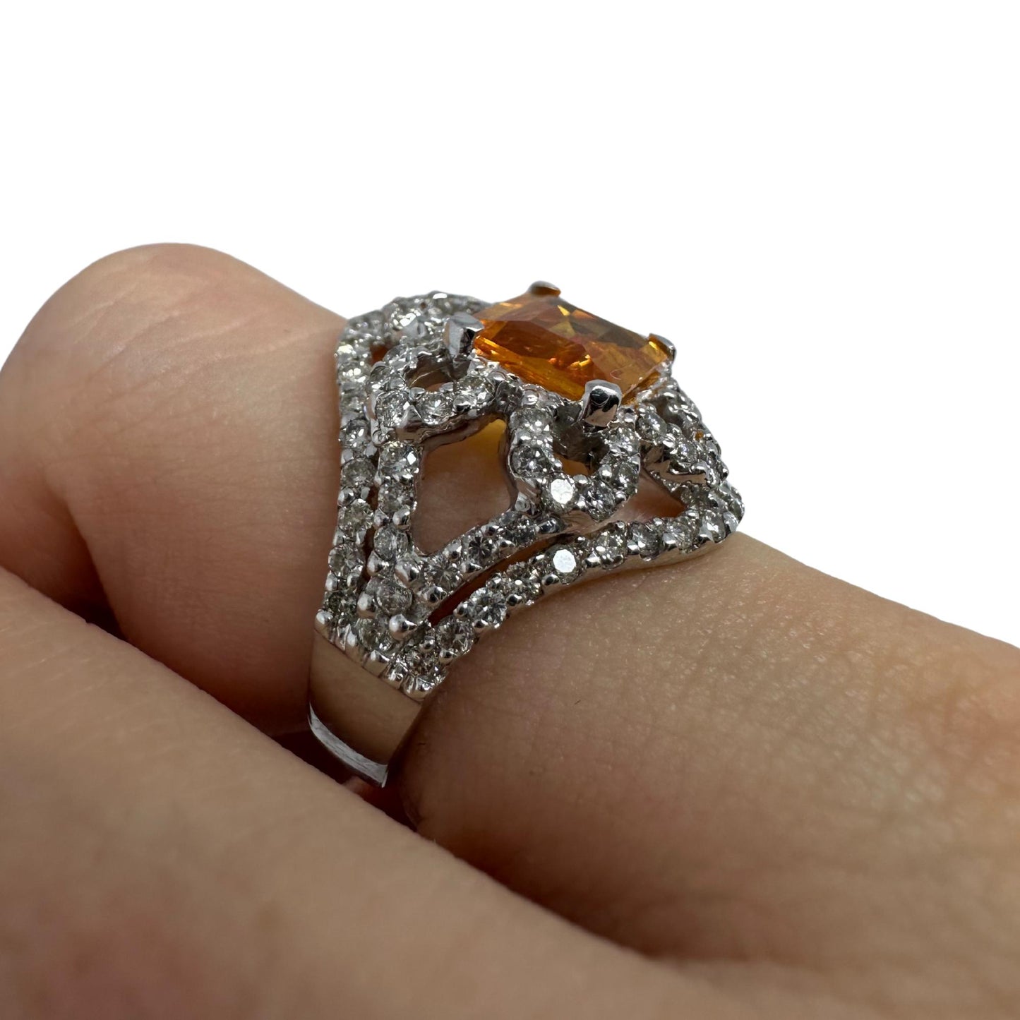 18k White Gold Yellow Sapphire and Diamond Flower Ring