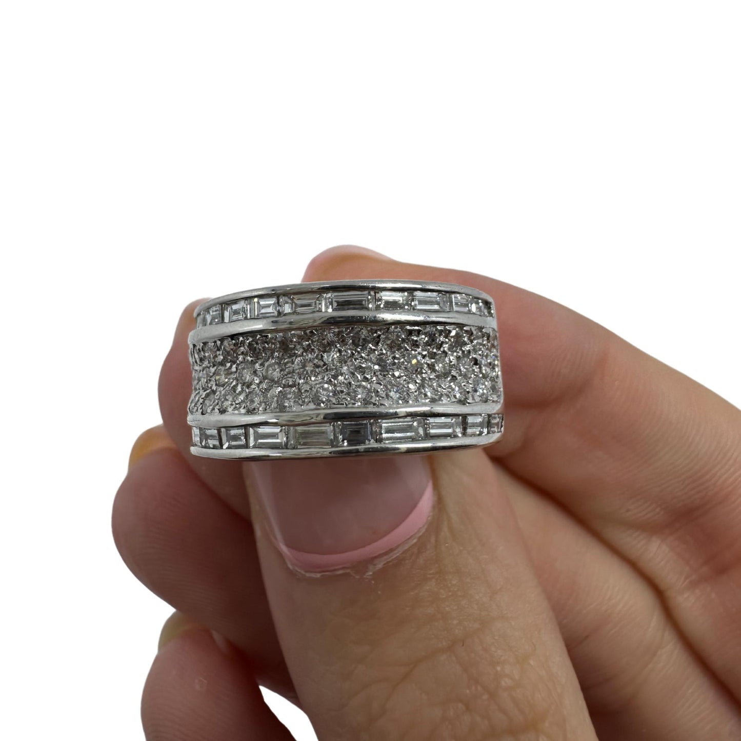 18K White Gold Baguette Cut Diamond Wide Band Ring