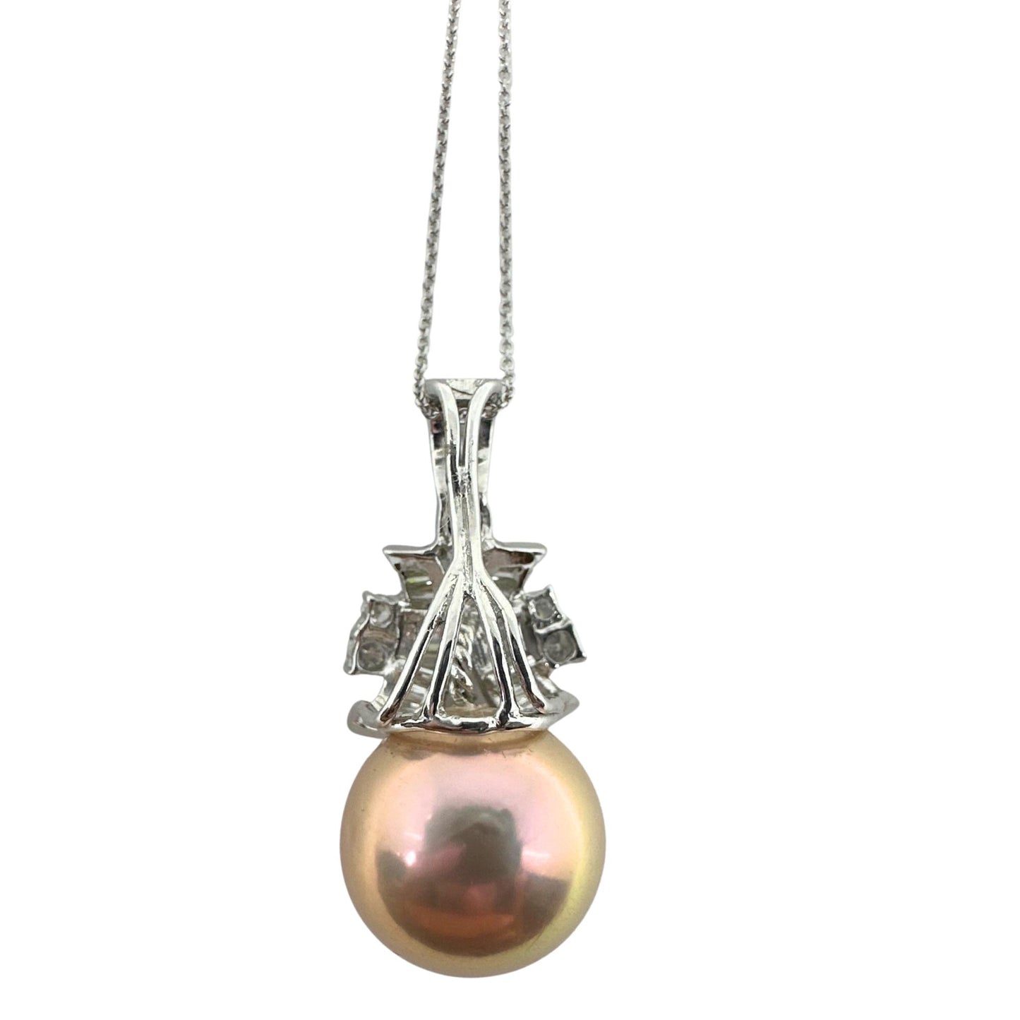 18K White Gold .65ct Diamond and Pink Pearl Pendant Necklace