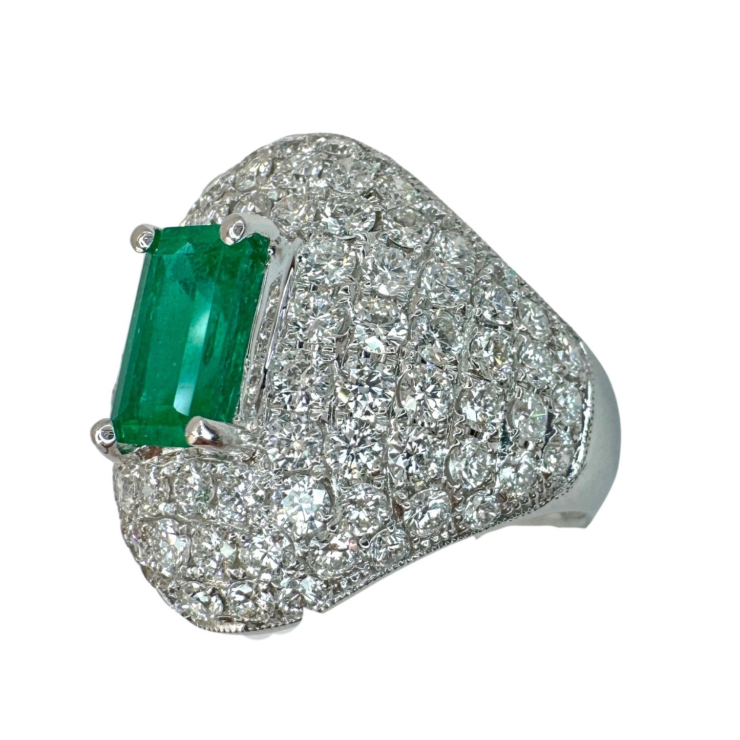 18k Diamond and Emerald Ring