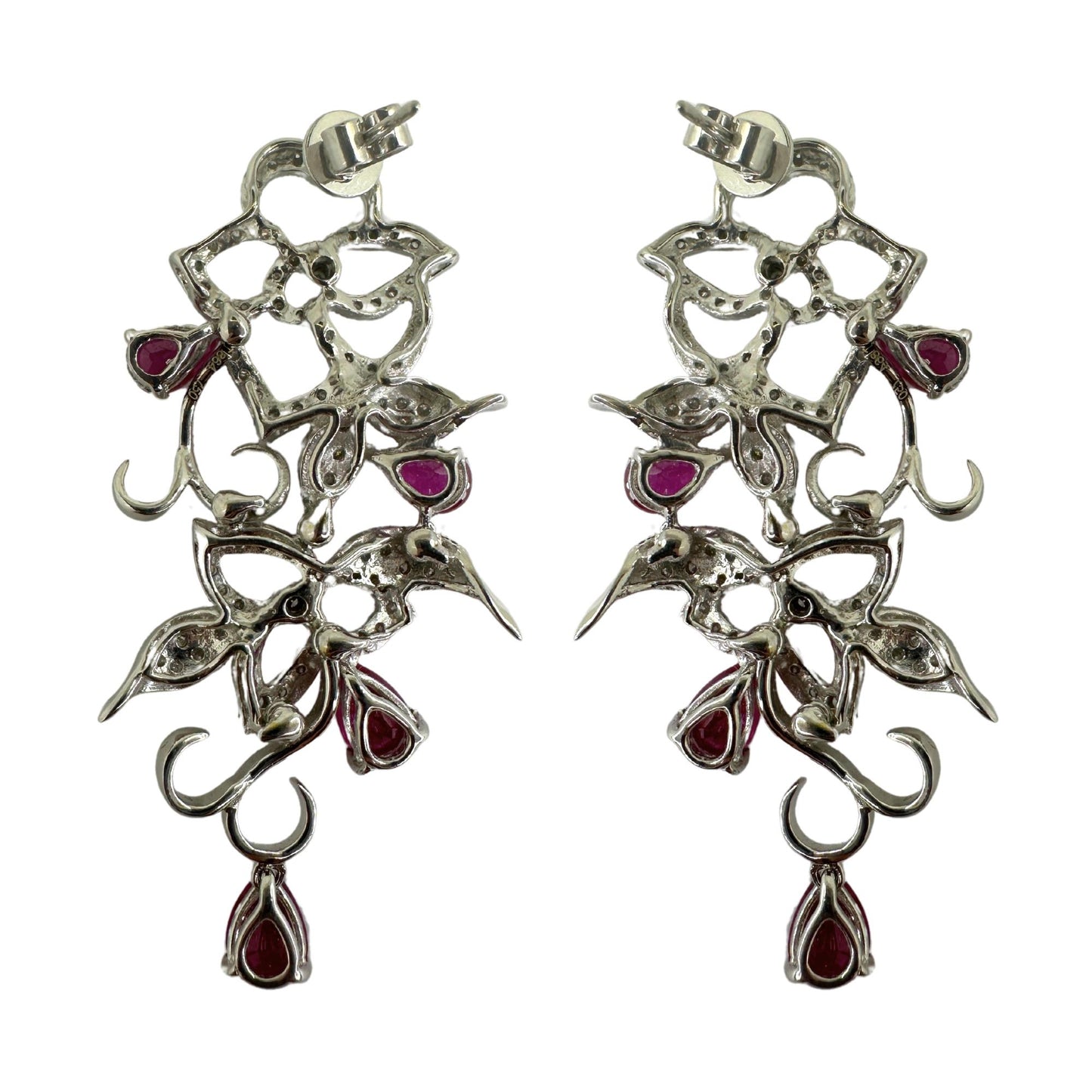18k Diamond and Pear Shaped Ruby Earrings