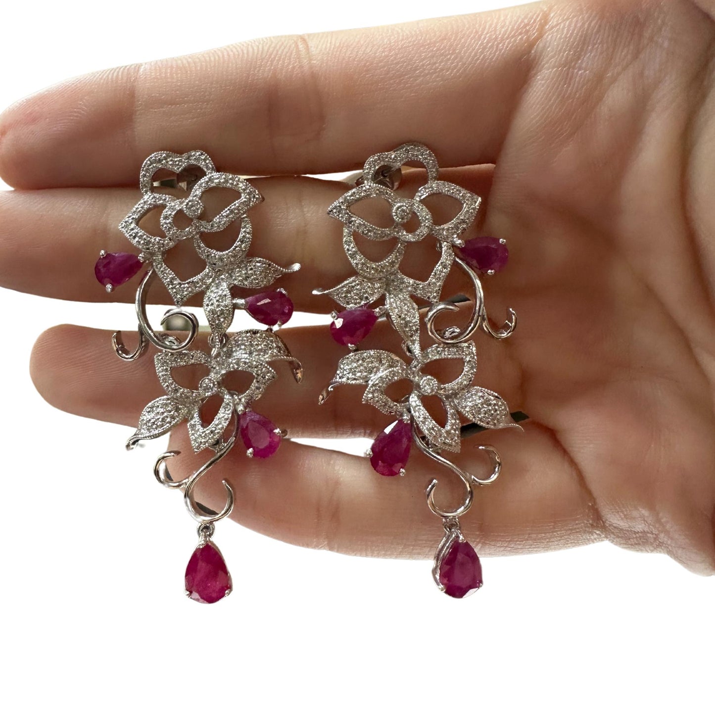 18k Diamond and Pear Shaped Ruby Earrings