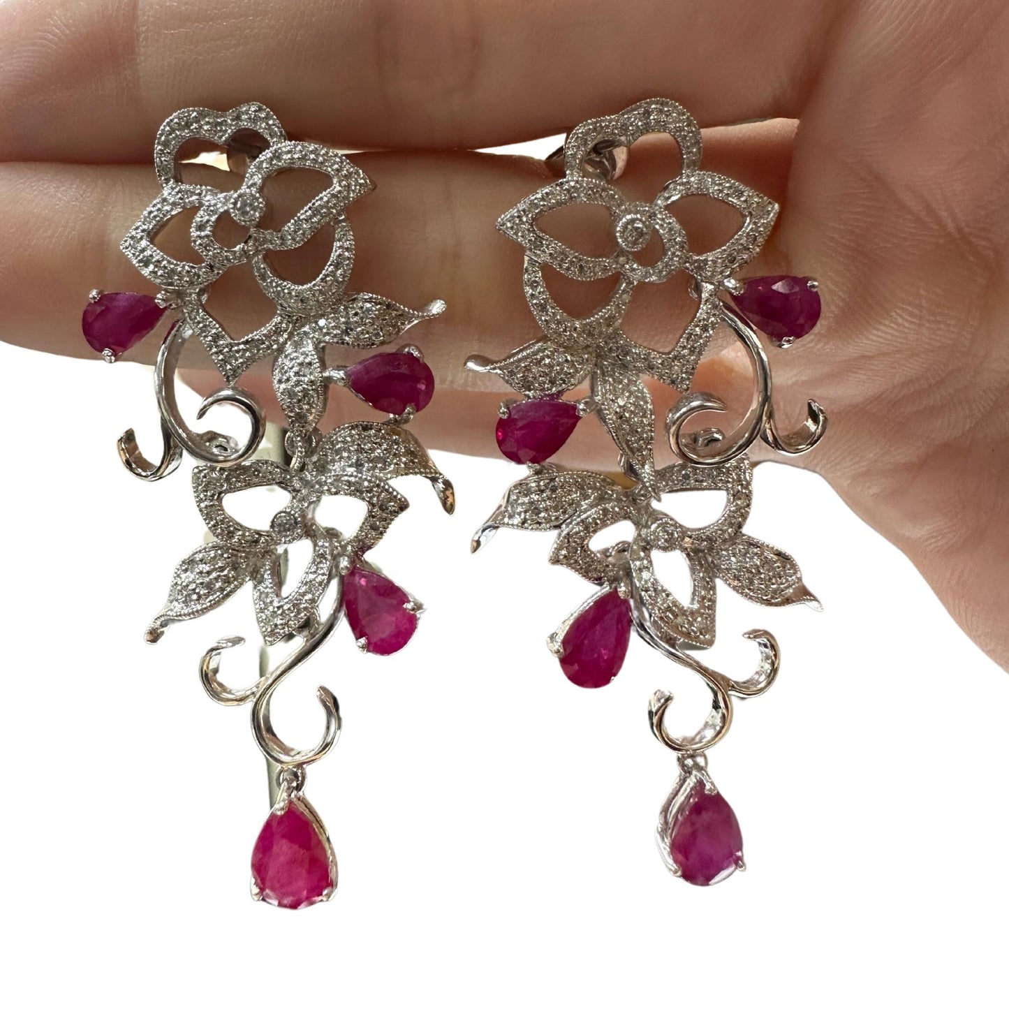 18k Diamond and Pear Shaped Ruby Earrings