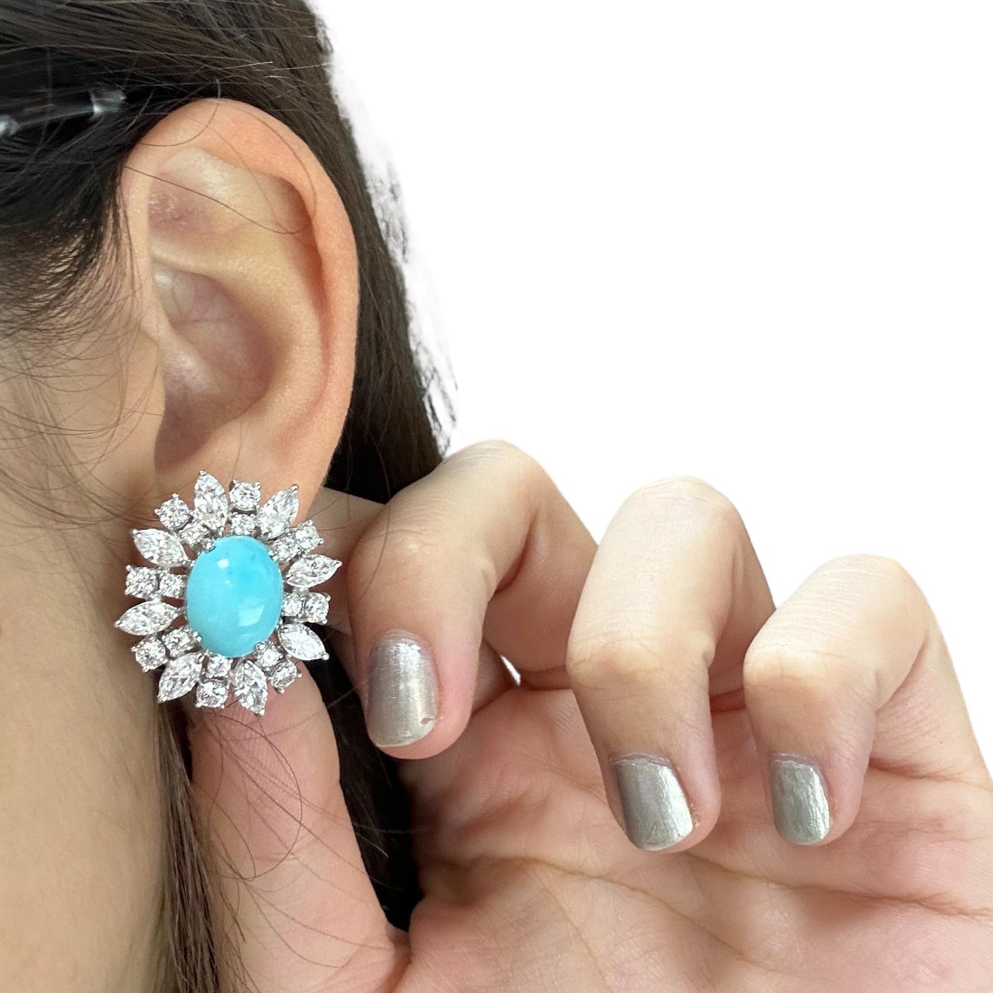 18k Diamond and Turquoise Stud Earrings