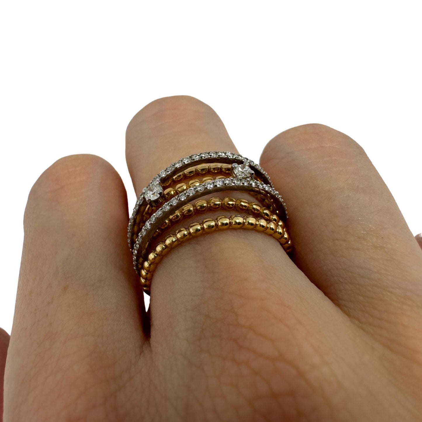 18K Yellow Gold Diamond Crossover Wide Band Ring