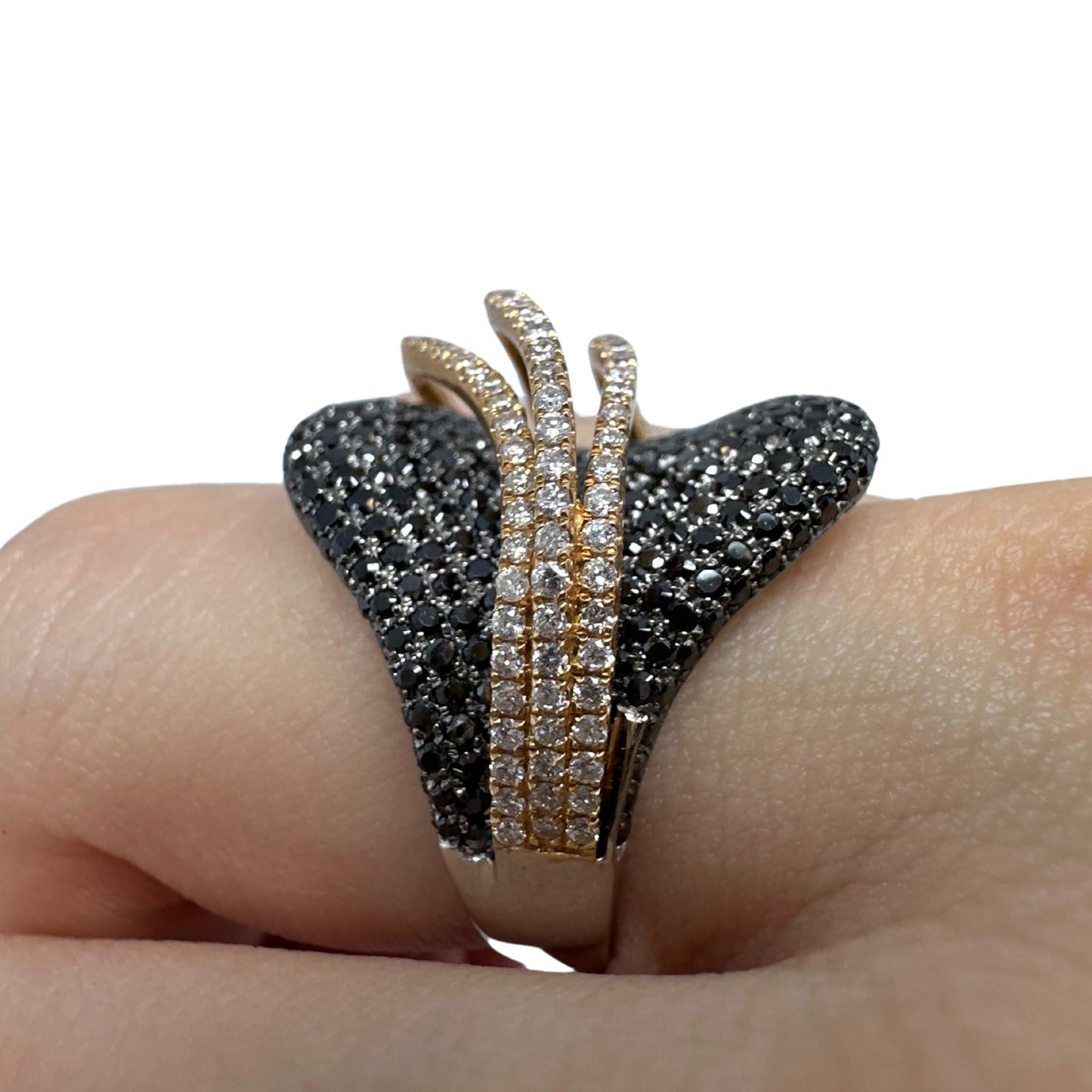 18K Two Tone Black and White Diamond Abstract Ring