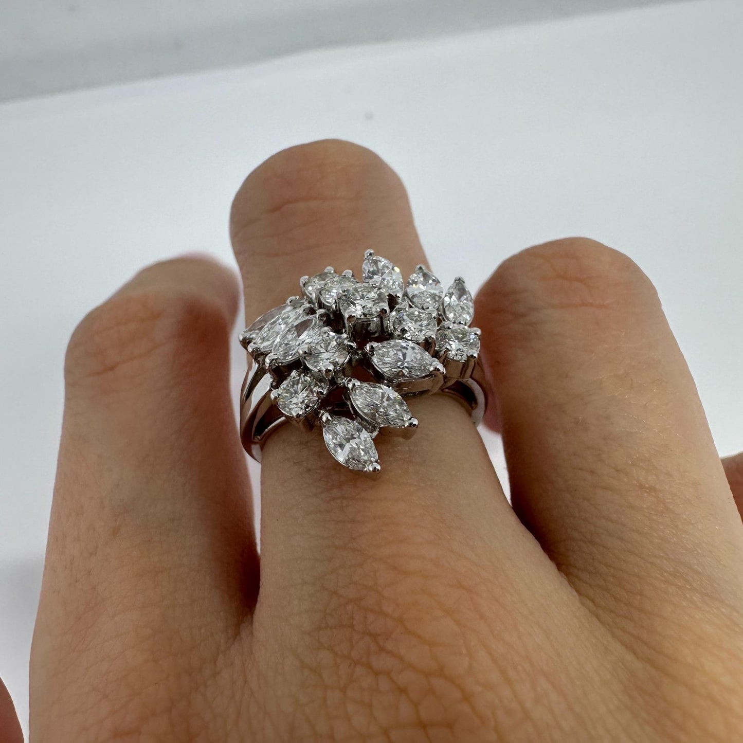 18K White Gold Marquise Cut Diamond Cluster Ring