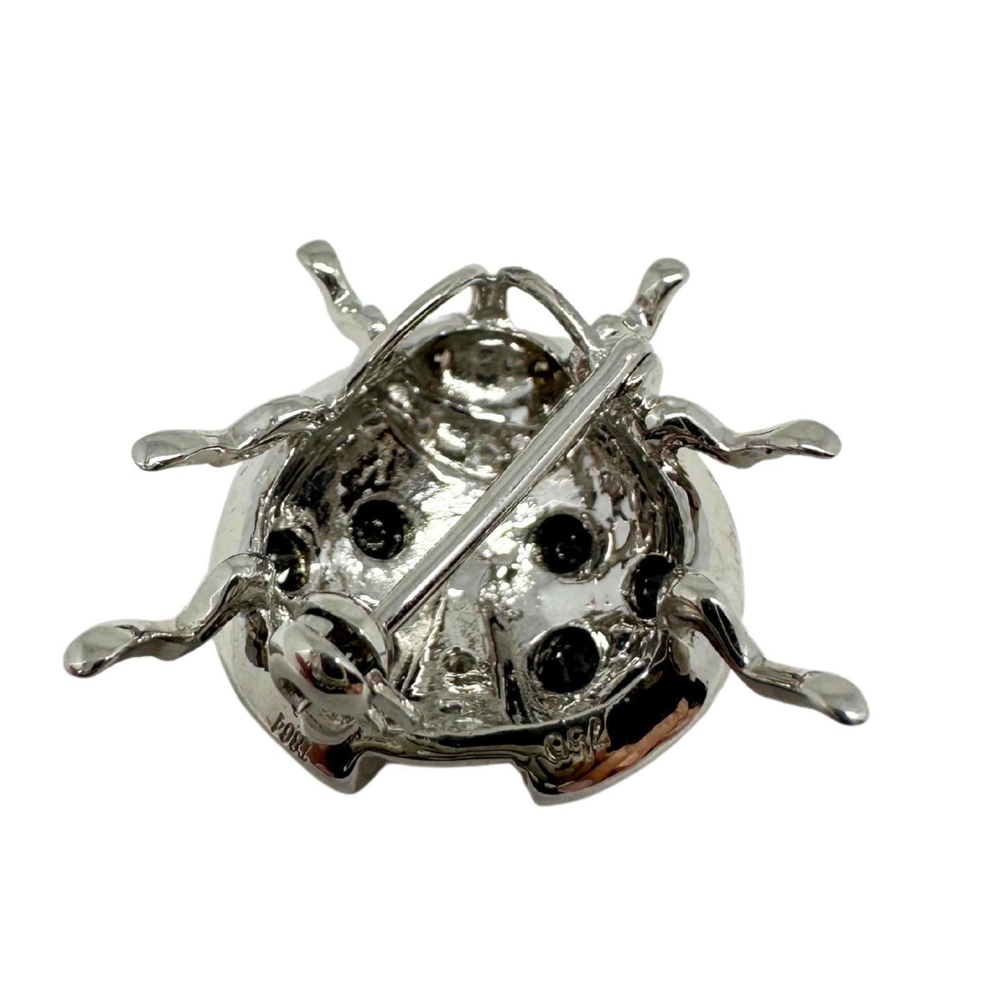 18K White Gold Black and White Diamond Red Lady Bug Pendant
