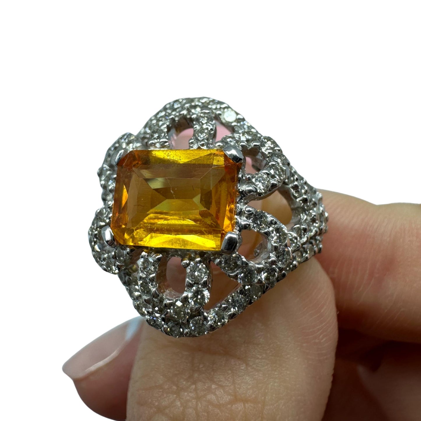 18k White Gold Yellow Sapphire and Diamond Flower Ring